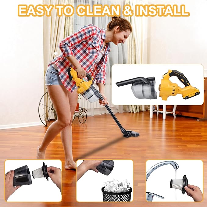 Cordless Vacuum Cleaner for Dewalt 20v Battery, Brushless Stick Vacuum with Washable HEPA Filter 55CFM Handheld Vacuum Cleaner for Home Car Hardwood Floor Carpet, Cordless Shop Vac(Tool Only)