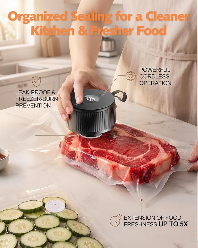 Electric Mason Jar Vacuum Sealer Kit, [2026 Upgraded] Automatic Cordless Jar Sealer for Wide & Regular Mouth Jars, One-Touch Food Saver for Canning, Homesteading & Meal Prep