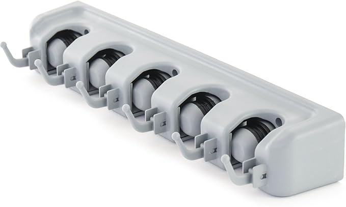 ForHauz Broom Holder with 5 Holding Positions & 6 Hooks, Easy Wall Mount Storage for Organizing Garage or Closet (Pack of 2)