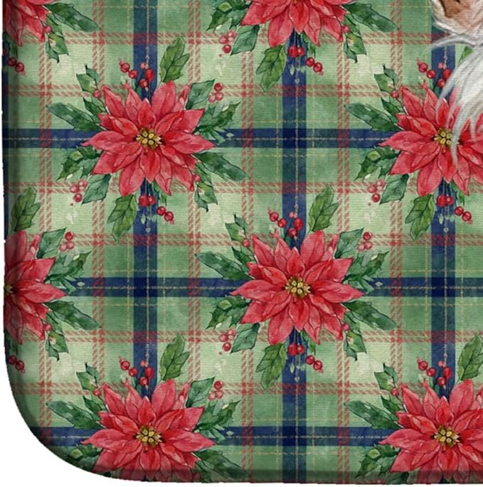 Caroline's Treasures Hairless Chinese Crested Christmas PoinsettIas Dish Drying Mat Absorbent Dish Drying Mat Pad for Kitchen Counter Dish Drainer Mat for Countertop, 14 x 21", Multicolor