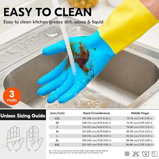 Vgo... Cleaning Gloves,Dishwashing,Kitchen,Heavy Duty,Reusable