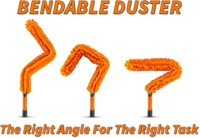 5-14 ft Flexible Fan Duster for High Ceiling Fan with Extension Pole (20+ Foot Reach) // Microfiber Ceiling Fan Blade Cleaner // Washable Fan Brush with Telescopic Pole // Best High Reach Dusting Kit
