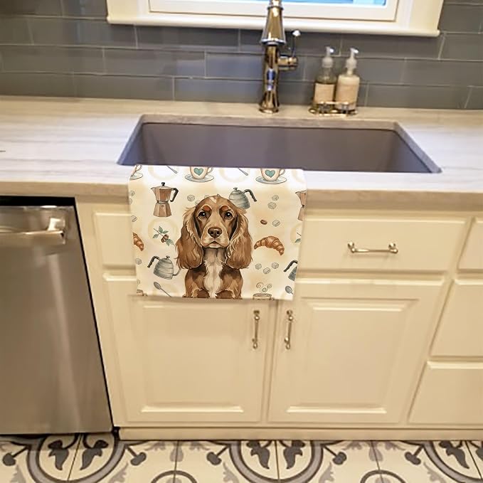 Caroline's Treasures Chocolate Cocker Spaniel Coffee Bar Kitchen Towel Velour Plush Front and Cotton Loop Back Machine Washable