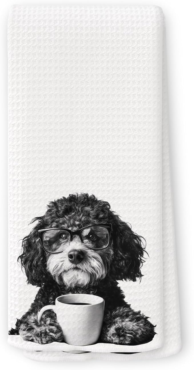 Funny Bernedoodle Coffee Kitchen Towels, Gifts for Dog Wine Lovers, Bar Accessories Dish Tea Towels for Kitchen, Dog Owners Housewarming Gift Decorative Hand Towel 16x24 Inch