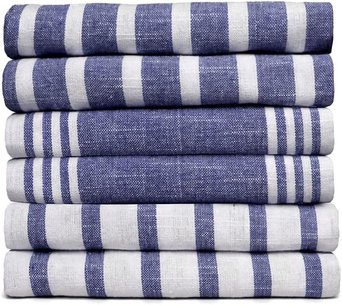 Pack of 6 Cotton Kitchen Towels Set, Dish Towels, Cleaning Rags, Kitchen Dish Cloths for Washing Dishes, Cotton Cleaning Cloths, Ultra Soft, Lightweight & Quick Dry, Slub Weave, 28" x 18", Denim Blue