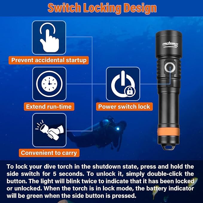 ORCATORCH D710 Scuba Diving Light, 3000 Lumens Super Bright Underwater Flashlight with 6 Degrees Narrow Beam, IP68 Waterproof Night Dive Torch 150 Meters Submersible Light (Black)