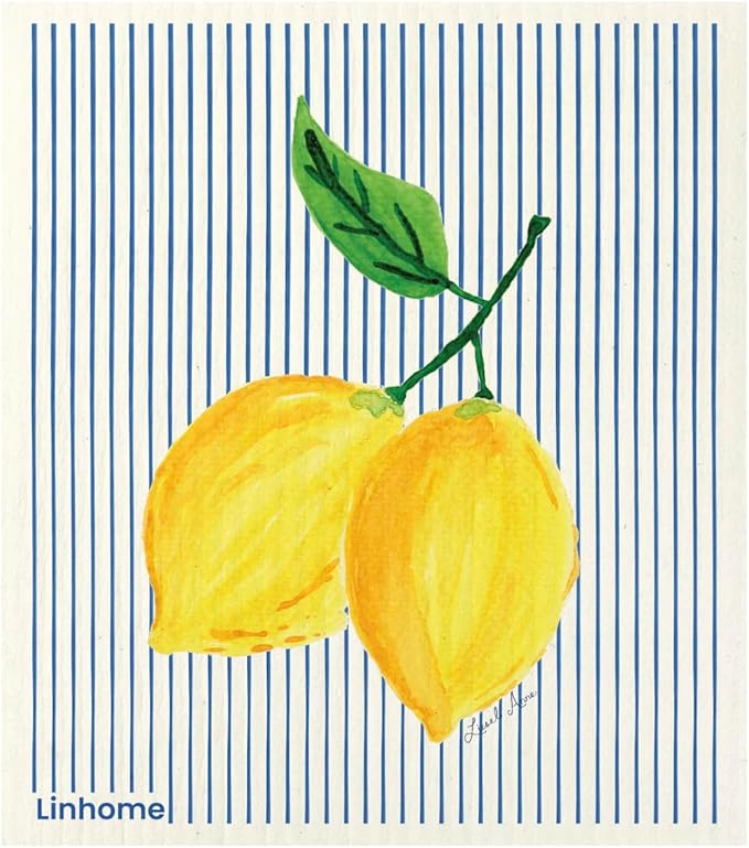 Lemon Collection Swedish Dishcloth, Reusable Paper Towel, Super Absorbent Cellulose Sponge, Kitchen Cleaning Cloth, Washable & Compostable (Lemon Zest - 4 Pack)