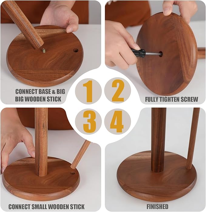 Paper Towel Holder Countertop, Acacia Wood Kitchen Roll Holder with Anti-Slip Weighted Base, Paper Towel Stand for Kitchen Bathroom Dining Table Organize