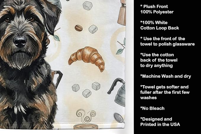 Caroline's Treasures Brindle Bouvier des Flandres Coffee Bar Kitchen Towel Velour Plush Front and Cotton Loop Back Machine Washable