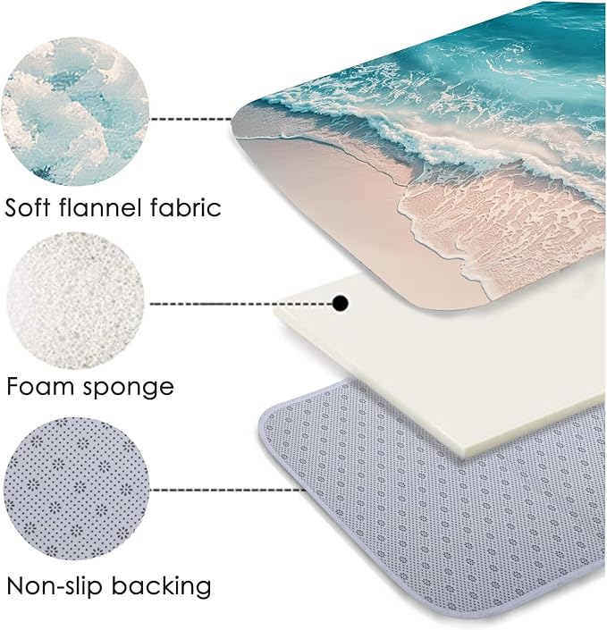 WODEJIA Non Slip Bath Rugs Sponge Foam for Bathroom,Flannel Mat Rug for Living Room, Absorbent Water Clearance MatS for Forlaundry Room and Kitchen, Beach Decor Welcome Mat 47x18 Inches