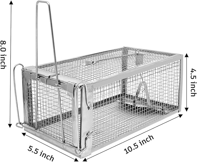 Humane Rat Trap - Catch & Release Chipmunks,Rats & Mice，Live Mouse Trap for Indoor & Outdoor Use ， No-Kill Rodent Trap for Home, Yard, Garage ，Reusable Metal Cage 10.5"x5.5"x4.5" (1pack)