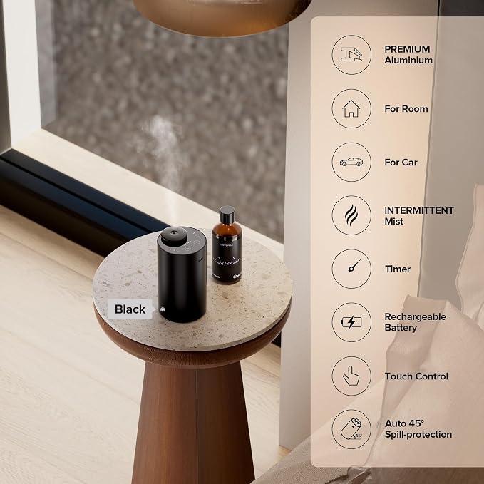 Airversa Waterless Essential Oil Diffuser for Home Aromatherapy Scent Diffusers with 3 Countdown Timer Settings or Timer-Off, 3 Mist Levels for Car Room Studio Office, ANX Premium Metal Spce Grey