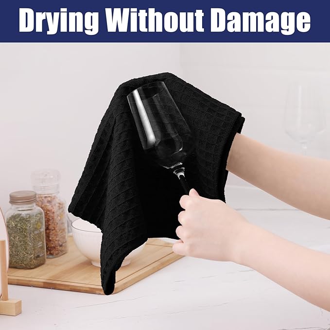 Homaxy Microfiber Waffle Weave Kitchen Dish Cloths, 12 x 12 Inch Ultra Absorbent and Solid Color Dish Towels for Kitchen Fast Drying Dishcloth for Washing Dishes, 12 Pack, Black