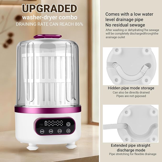 3L Portable Washing Machine,3 In 1 Portable Washer-Dryer Combo, Home Mini Underwear-Specific Washing Machine，3 Modes 3000mAh Laundry Machine for apartments, dormitories, travel, and hotels (Purple)