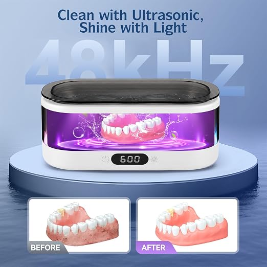 Ultrasonic Jewelry Cleaner 48KHz with RGB Lights for Eyeglasses, Rings, Watches, Dentures, 350ML 304 Stainless Steel Tank, Dual Modes Professional Sonic Cleaner Gift for Wife,Mom,Daughter