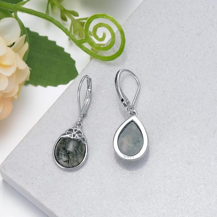 PELOVNY Celtic Knot Filigree Earrings for Women 925 Sterling Silver Moss Agate/Birthstone Infinity Earrings Birthday Christmas Jewelry Gifts for Mom Daughter Wife Sister