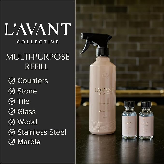 L'AVANT Collective Plant-Based Multipurpose Cleaner Refill All-Natural Cleaning Supplies for Safe Home Cleaning Concentrated, Food-Safe Surface Cleaner with Blushed Bergamot Scent, 1 oz Bottle