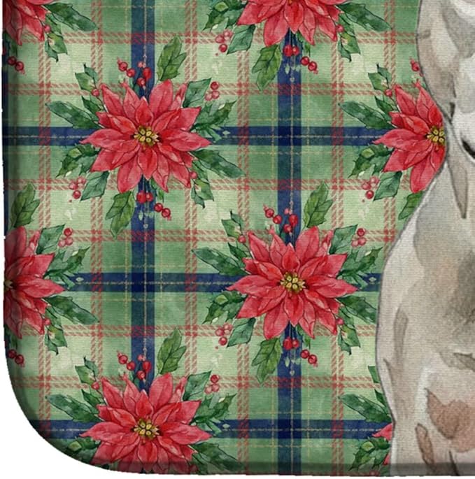 Caroline's Treasures White Staffordshire Bull Terrier Christmas PoinsettIas Dish Drying Mat Absorbent Dish Drying Mat Pad for Kitchen Counter Dish Drainer Mat for Countertop, 14 x 21", Multicolor