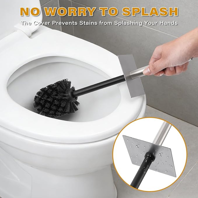 White Toilet Bowl Brush and Holder for Bathroom，Resin Toilet Brush and Holder Set with Stainless Steel Handle，Deep Cleaning Modern Toilet Cleaner Brush -Space Saving, Covered Brush