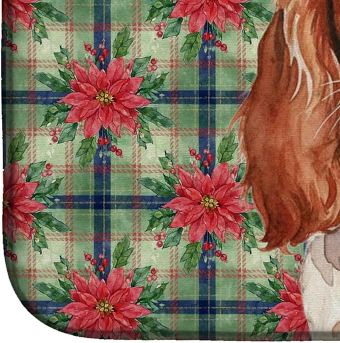 Caroline's Treasures Blenheim English Toy Spaniel Christmas PoinsettIas Dish Drying Mat Absorbent Dish Drying Mat Pad for Kitchen Counter Dish Drainer Mat for Countertop, 14 x 21", Multicolor