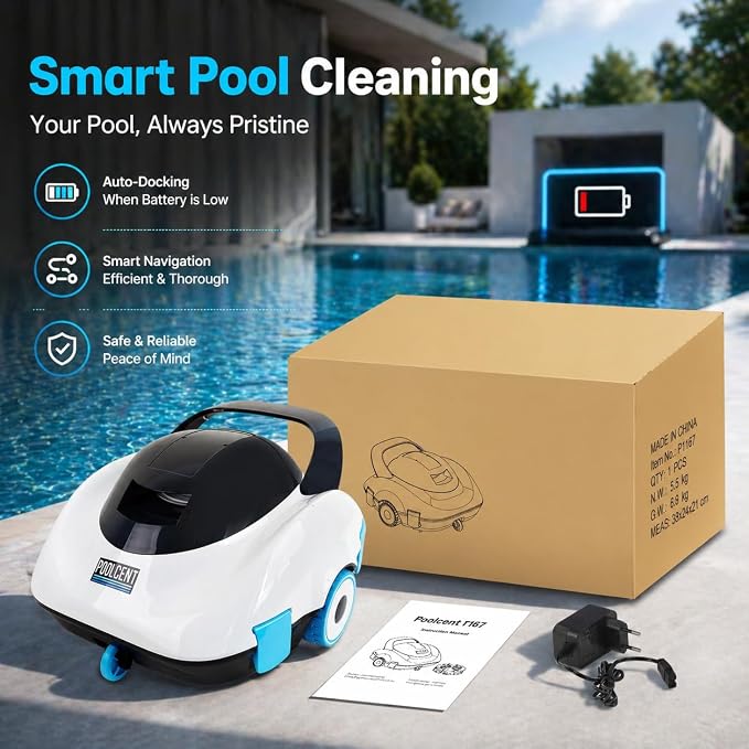 Robotic Pool Cleaner, Cordless Pool Vacuum with 19 GPM Powerful Suction, 2H Runtime and 3H Fast Charging, Dual Filters, Self-Parking, for Above Ground& In Ground Pools Up to 870 sq.ft