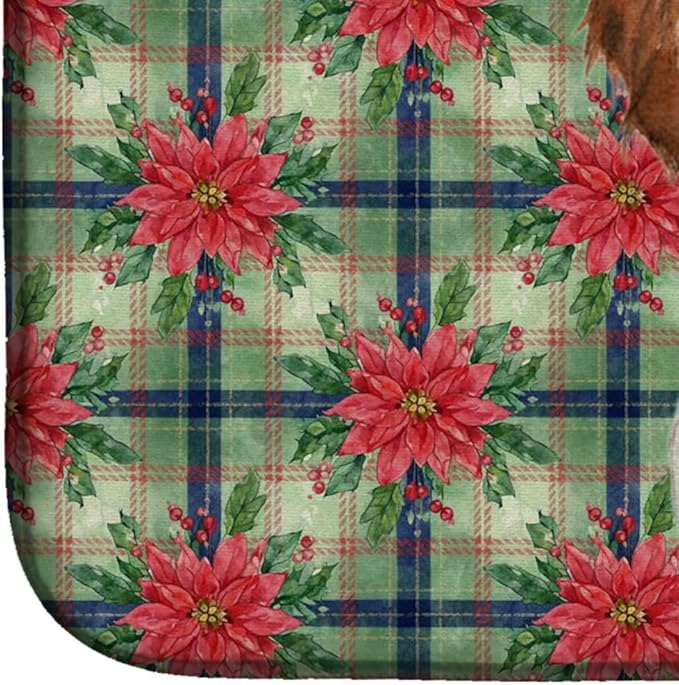 Caroline's Treasures Tricolor English Setter Christmas PoinsettIas Dish Drying Mat Absorbent Dish Drying Mat Pad for Kitchen Counter Dish Drainer Mat for Countertop, 14 x 21", Multicolor