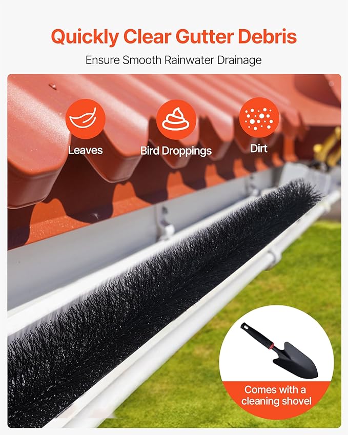 VEVOR Gutter Brush, 4.33 inch Diameter 120 Feet Total Length Gutter Cleaning Tools, Ground-Level Brush Leaf Guard for 5 Inch Gutters, Easily Clear Roof Leaves and Debris, 40 Pack