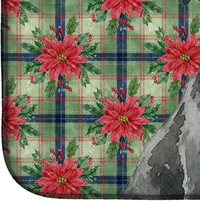 Caroline's Treasures Miniature Schnauzer Christmas PoinsettIas Dish Drying Mat Absorbent Dish Drying Mat Pad for Kitchen Counter Dish Drainer Mat for Countertop, 14 x 21", Multicolor