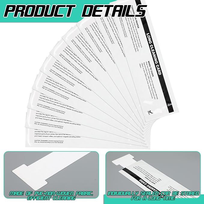 Feifeiya Cleaning Card Kit, Set of 10 Cleaning ID Card Printer Cards, Daily Maintenance with Clean Kit to Keep Printing Performance