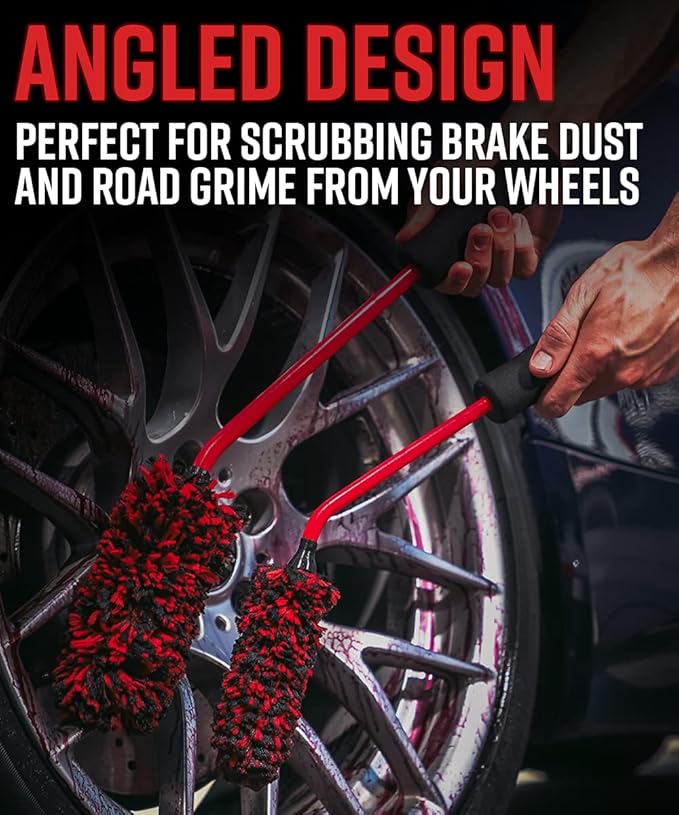 Adam's Polishes Angled Wheel Detailing Brush - Car Cleaning Wheel Brush |Use W/Wheel Cleaner, Rim Cleaner, Chrome Cleaner | Car Wash Brush Cleans Brake Dust from Barrels & Hard to Reach Areas (Large)
