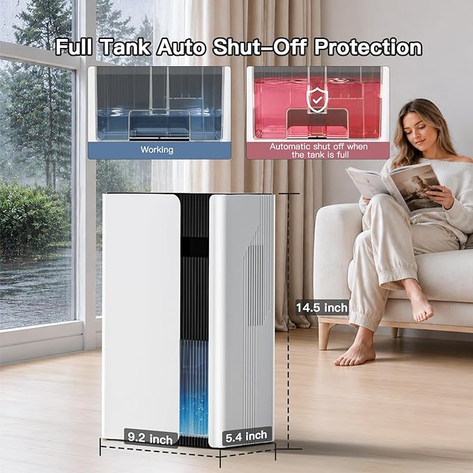 Dehumidifiers for Home, Quiet Dehumidifier for Bedroom for Small Spaces up to 800 sq.ft., 102oz Water Tank, Auto Shut-Off, Timer, 7-Color Light, Portable for Bathroom, Closet, RV, White