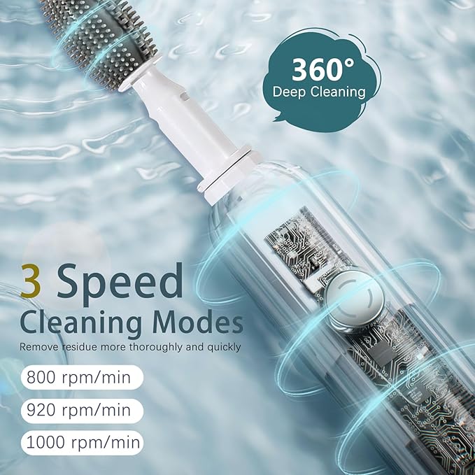 Zooawa Electric Baby Bottle Brush Cleaner,7in1 Travel kit with Rechargeable 90°Folding Elctric Bottle Cleaner & Drainage Box,Food-Grade Silicone,Long Battery Life,Nipple Brush,Straw Brush