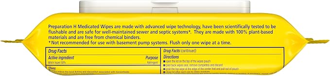 Preparation H Hemorrhoid Flushable Wipes with Witch Hazel for Skin Irritation Relief - 48 Count (Pack of 4)
