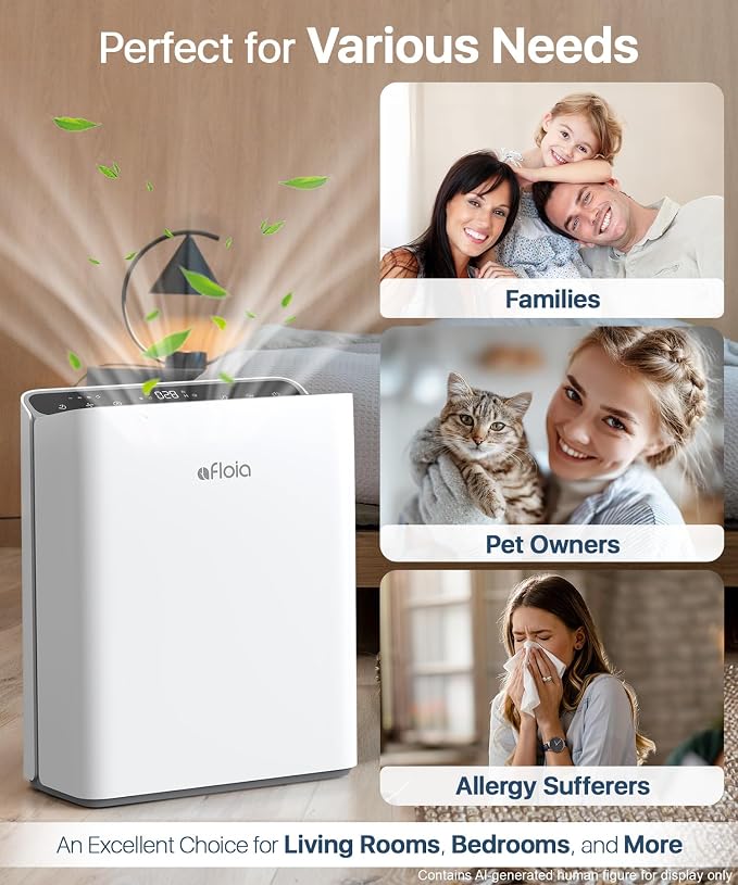 Afloia Air Purifier for Large Rooms Up to 2,000 Sq. Ft. with PM2.5 Display | Smart Auto Mode, 4-Stage Filter, Washable Pre-Filter, Ideal for Bedrooms, Helps Capture Pet Dander, Pollen, Dust, And Smoke