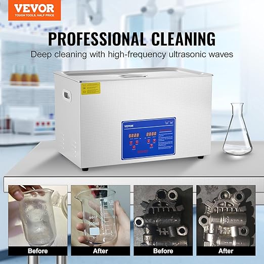 VEVOR Ultrasonic Professional Cleaner, 30 L Ultrasound Jewelry Cleaner with Digital Timer & Heater, Stainless Steel Industrial Sonic Cleaner 40kHz for Glasses, Watches, Rings, Small Parts