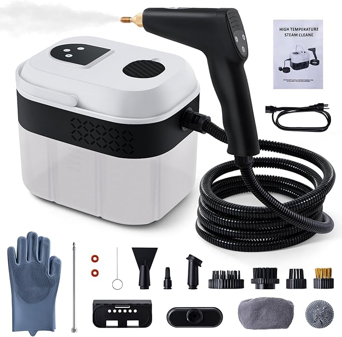Lamberia Steam Cleaner with 16pcs Accessories, 2500W 1700ml 1.8 Quarts Tank, 6-Level Adjustable Portable Handheld Pressurized Steamer, 15s Heat-Up Steam Cleaner for Home, Car, Kitchen(White, US Plug)