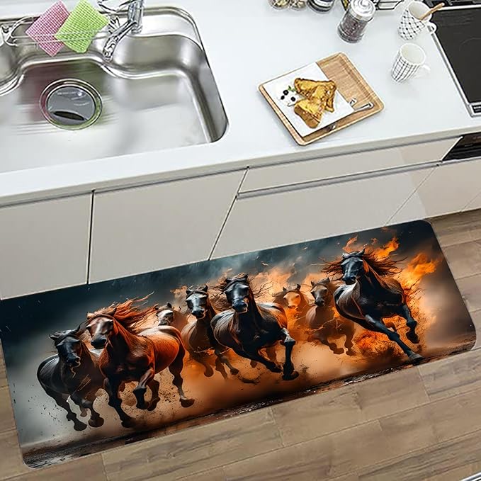 WODEJIA Non Slip Bath Rugs Sponge Foam for Bathroom,Flannel Mat Rug for Living Room, Absorbent MatS for Forlaundry Room and Kitchen,Galloping Steed Welcome Mat 59x24 Inches