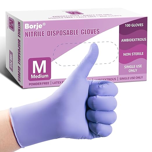 Borje Nitrile Exam Gloves, Disposable Medical Gloves, Latex-Free, Powder-Free, Food Safe, Medium, Box of 100