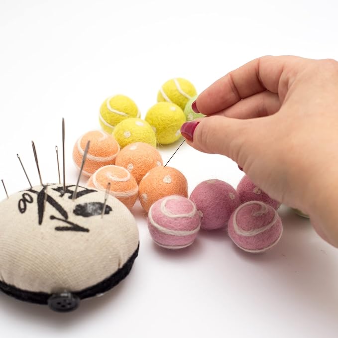 Glaciart One Felt Pom Poms, Wool Felt Balls with Swirls & Dots (90 Pieces) 2 cm – 0.8 Inch, Handmade Felted 30 Color Pastel Bulk Small Puff for Felting and Garland