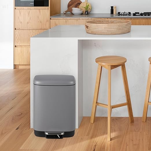12L Bathroom Trash Can with Lid, Stainless Steel Kitchen Trash Can with Odor-Protective Lid | Hands-Free, with Foot Pedal and Trash Bag Ring, Removable Inner Bin, Suitable for Bathrooms, Gray