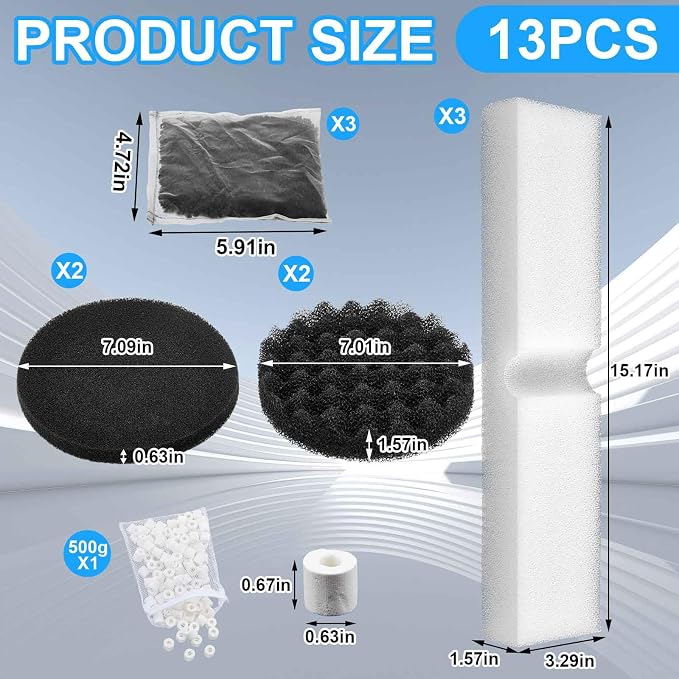 Threlaco 24 Pcs Aquarium Filter Media Kit Compatible with Fluval Fx4/Fx5/Fx6 Filters, 4 Bio-Sponge Pads, 6 Bio-Sponge Block, 6 Activated Carbon, 4 Carbon Foam Pad, 2 Silicone Lube, 2 Ceramic Rings