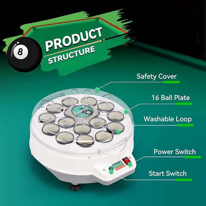 Newhai Upgraded Billiard Ball Cleaner Machine 16 Balls Pool Ball Cleaning Machine Electric Pool Ball Polisher 110v
