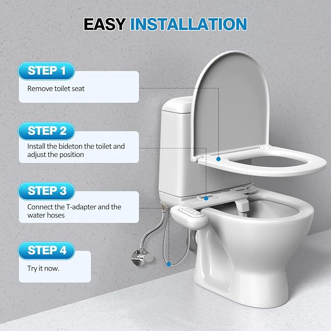 Non-Electric Bidet Attachment for Toilet, Ultra Slim Self-Cleaning Retractable Dual Nozzles for Rear & Feminine Wash, Adjustable Water Pressure,Stainless Steel Inlet