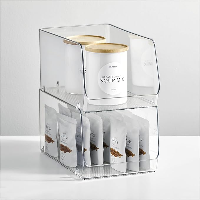iDesign Clear Plastic Stackable Open Front Storage Bin, Easy Access Organizer for Pantry or Cabinet, 2-Pack