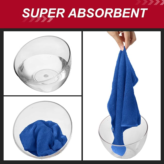 Oudain 200 Pcs Microfiber Cleaning Cloth 16x16 Inch Microfiber Towels for Car Ultra Absorbent Cleaning Rags Reusable Lint Free Streak Free Detailing Towel for Car Washing Drying Dusting (Dark Blue)