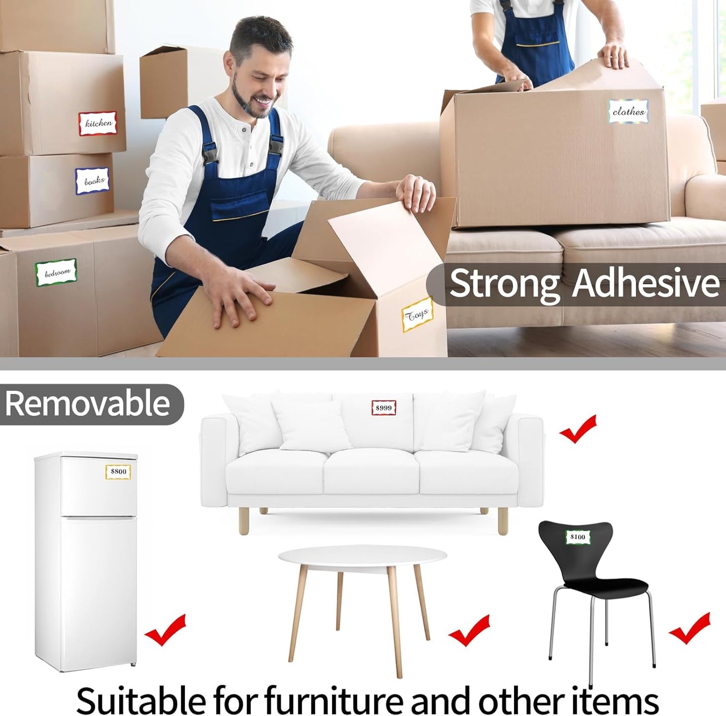 STARLIBOO Holographic Colored Labels Stickers, 3X5 Inch Removable Large Label Stickers for Moving Boxes and Storage Bins- Waterproof- Writable- Tear Resistant (Holographic Green