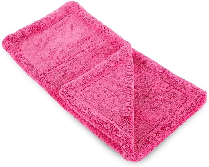 The Rag Company, The Liquid8r M22, Absorbent 70/30 Blend Microfiber Drying Towel for Cars, Trucks, and SUVs, Safe for Detailing, Scratch-Free, Twist Loop, 1100 GSM, 20x20 Inches, Pink