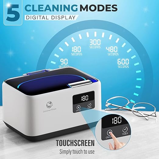 Ultrasonic Jewelry Cleaner 45KHz, 20oz Ultrasonic Cleaner with Cleaning Basket, 304 Stainless Steel Tank & 5 Modes, Ultrasonic Cleaner Machine for Jewelry, Glasses, Retainer, Watch Straps, Denture