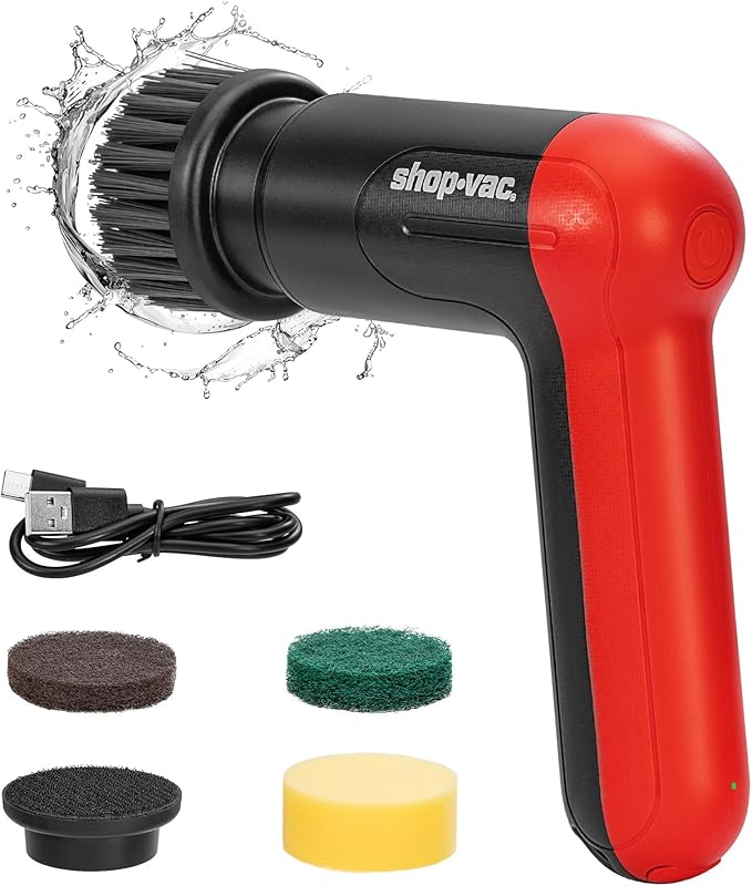 Shop-Vac Cordless Spin Scrubber, 2-Speed (180/240RPM) Electric Cleaning Brush with 5 Multi-Surface Heads, 2000mAh Battery, 60-Min Runtime, for Kitchen & Bathroom