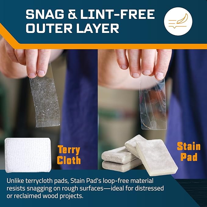MāKRS Double Thick Stain Pad, Cut-to-Size Staining Pads, 2-Pack, Lint, Snag, Streak-Free Applicator, Micro Brush Material, Wood Stains and Oil Based Finishes, Easy to Use with Consistent Application